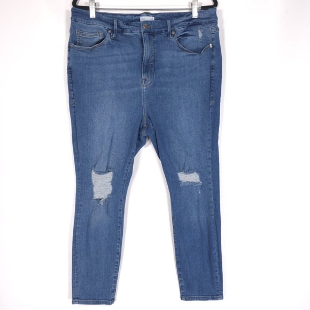 GOOD AMERICAN Women’s Jeans Distressed High Rise Blue 752 GLC873TINA Size 18